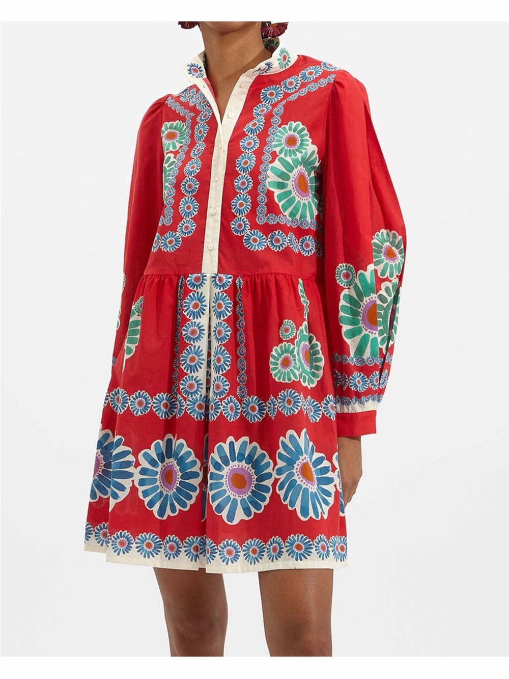 La DoubleJ Red Daisy Shorty Dress Red Floral Button-Front Women’s Dress